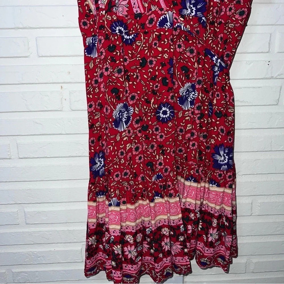 Zesica Red Floral Flowy Bohemian Wrap Mini Dress, Women’s Size Small - Picture 6 of 6
